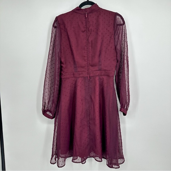 NEW Modcloth Apogee Of Elegance Long Sleeve Chiffon Polka Dot Purple Dress - Picture 3 of 6